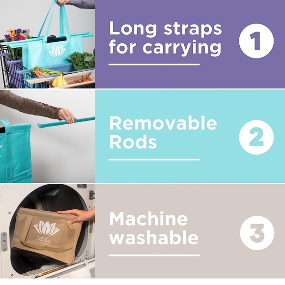Lotus Trolley Bags - Reusable Shopping Bags- Set of 4 - Picture 4 of 13